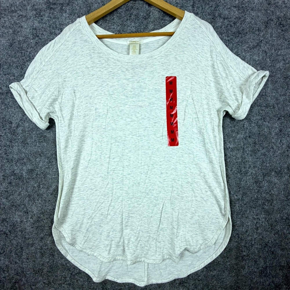 Matty M T-Shirt Top Womens Medium Heather Gray Rayon Rolled Sleeve Curved Hem